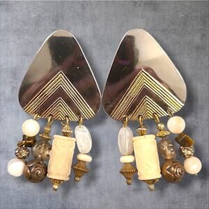 Vintage Boho‎ Gold Tone Dangle Clip-on Earrings